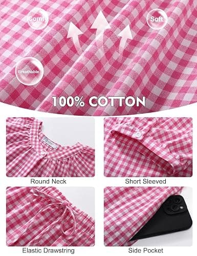 Flygo Womens Plaid 2 Piece Pajamas Sets Gingham Button Down Puff Sleeve Babydoll Shirt Ruffle Pants Y2K Pjs Lounge Set thumbnail 6