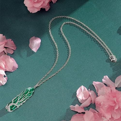 VIBILIA Healing Crystal Necklace Tree of Life Wire Wrapped Natural Stone Point Pendant Necklace Hexagonal Reiki Spiritual Quartz Gemstone Jewelry for Women Men thumbnail 4