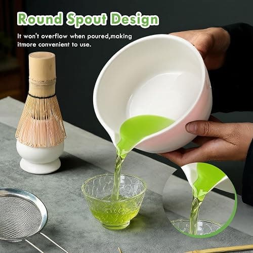 5 Pièces Matcha Kit, Ensemble à Matcha, Kit à Matcha, Avec Cuillere Matcha, Bol Matcha Bec Verseur, Fouet a Matcha, Support de Fouet à Matcha, Tamis à Matcha, pour La Cérémonie Du Thé Matcha (E) thumbnail 4