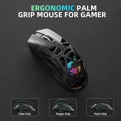 AULA SC620 Gaming Mouse Wireless,BT5.0/2.4G/USB-C Gamer Mice,PAW3311 Sensor,Up to 12000DPI,7 Programmable Buttons,67g Lightweight,400mAh Battery,RGB,Rechargeable Mouse for Laptop/PC/Mac (Black-L) thumbnail 8