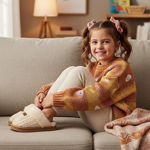 OOW Kids Slippers with Memory Foam Girls Boys House Slippers Fuzzy Indoor Shoes Warm Soft Plush Bedroom Slippers Slides thumbnail 2