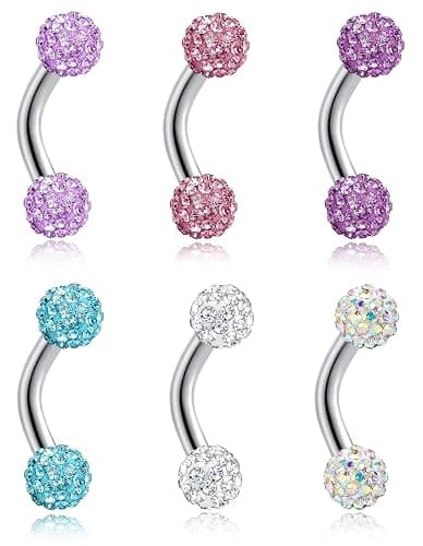 Tornito 6-8-12PCS 14G 6-10mm Short Bar Tiny Heart Butterfly Evil Eye Devil Heart Snake Skull CZ Skull hand with Gem ball Stainless Steel Belly Button Rings Navel Rings for Women Barbell Eyebrow Body Piercing Jewelry - Image 1