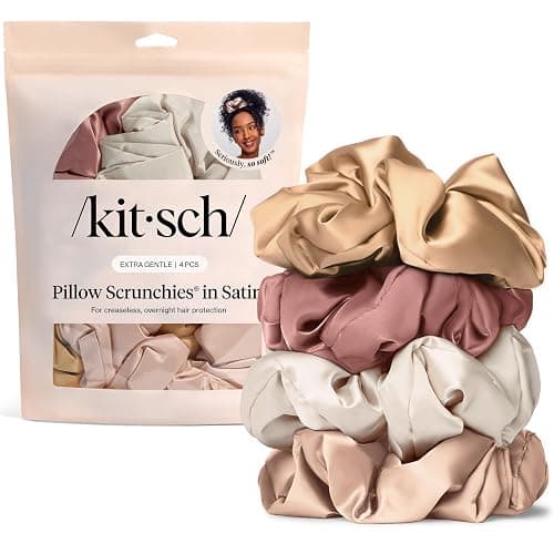 Kitsch Pillow Satin Scrunchies for Women - Hair Ties No Damage, No Crease Hair Accessories | Perfect for Day or Night | Ideal Gifts for Women - Blush, 4pcs thumbnail 7