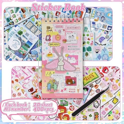 800Pcs Cute Scrapbook Stickers Travel Y2k Japanese Sticker Book for Adult Kawaii Korean Stickers for Journaling Heisei Retro Aesthetic Sticker Manga Style Decor for DIY Junk Journal Gifts Pink Blue thumbnail 4