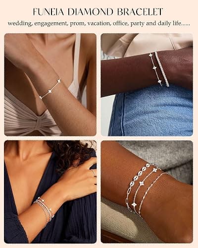 FUNEIA Dainty Silver Gold Bracelets for Women Trendy Non Tarnish 14K Gold Plated Waterproof Diamond Bracelets Cute Stackable Heart Butterfly Clover Cross Evil Eye Charm Bracelet Stack Jewelry Gifts thumbnail 5