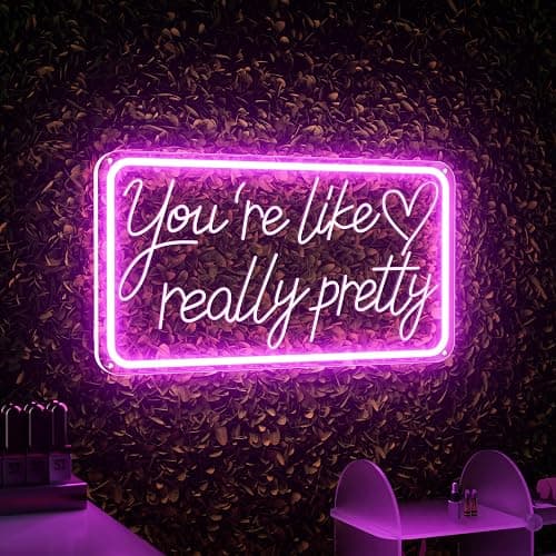 You're Like Really Pretty Neon Signs for Wall Decor, LED Neon Sign Aesthetic Room Decor for Teen Girls Neon Lights Signs for Bedroom, Salon, Wedding Party Pink Neon Name Sign - Rectangle Pink - Image 1