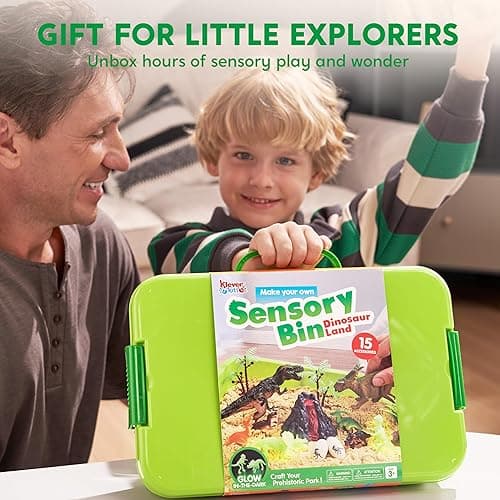 Klever Kits Dinosaurs Sensory Bin Toys for Toddlers with Glow in The Dark Dinosaurs, Sandbox with Lid Sand, Preschool Learning Activities Gifts for Boys Girls Age 3+ - Dinosaur thumbnail 8