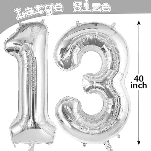 TOTAFAM 13 Balloon Numbers, Large 13 or 31 Foil Balloons, Big Number Balloon 40 Inch for 13th Birthday Anniversary Event Celebration Party Decorations Silver thumbnail 3