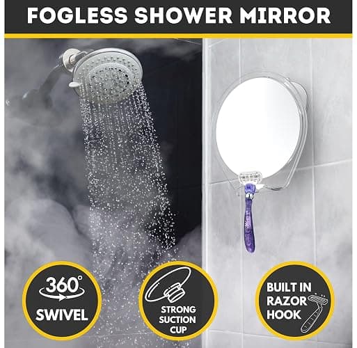 HONEYBULL Fogless Shower Mirror with Suction Mount & Swivel – Anti-Fog Acrylic Bathroom Mirror for Shaving – Built-in Razor Holder, Easy Install, Home Shower Accessory (White) thumbnail 4