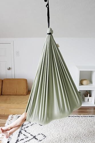 Marlowe & Co Sensory Swing for Kids Indoor Outdoor, Therapy Pod Cocoon Swing for Autism ADHD SPD, Double Layer Cotton Hammock Swing, Holds 200 lbs, 360° Swivel Hardware Included, Desert Sage thumbnail 8