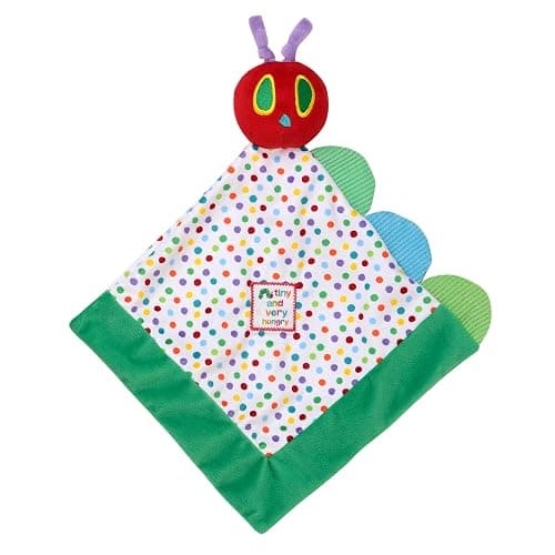 The Very Hungry Caterpillar Snuggle Blanket with Rattle and Crinkle, Green with Colorful Dot, 10 inch Square - Image 1