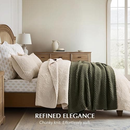 EVERGRACEHOME Chunky Chenille Knit Throw Blanket, 50 x 60, Olive Green | Sculpted Moss Stitch, Chic Modern Farmhouse, All-Season Warmth, OEKO-TEX® Certified, Elegant Blanket for Couch, Bed, Sofa thumbnail 5