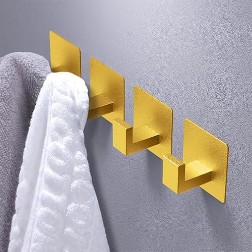 VAEHOLD Adhesive Towel Hooks, Heavy Duty Wall Hooks Aluminum Black Hooks for Hanging Coat, Hat, Towel, Robe, Clothes, Shower Hook for Door, Office, Kitchen, Bathroom - 2 Pack (Gold) - 2 Pack - Gold thumbnail 5