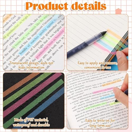 5 Rolls Highlighter Tape Colored Transparent Marking Sticker Removable Fluorescent Neon Tape Annotation Supplies for Teachers Students Reading Home Office (0.23inch X 16ft) thumbnail 3