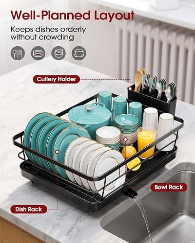 Sakugi Dish Drying Rack Compact Dish Racks Drain Board Dark Black Large | For Kitchen Counter, Stainless Steel, Use in Sink & on Countertop, Durable, Space-Saving thumbnail 3