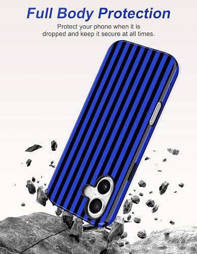 Aitipy Magnetic Striped Phone Case for iPhone 16 Plus, Black Blue | Compatible with MagSafe, Cute Stripes Aesthetic Design, TPU and PC Protective Shockproof Cover for Women Girls thumbnail 4