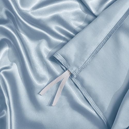 Horbaunal 5 Pieces Satin Duvet Cover Set Queen/Full Size Baby Blue Duvet Cover with Corner Ties & Zipper Closure, Luxury & Silky Bedding Set, 1 Duvet Cover and 4 Pillowcases (No Comforter) thumbnail 6