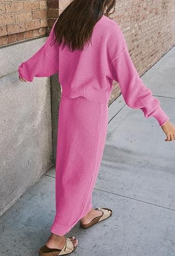 Pink Queen Women's 2 Piece Sweater Set Outfits Long Sleeve Oversized Top Bodycon Maxi Long Skirt Knit Dresses thumbnail 6