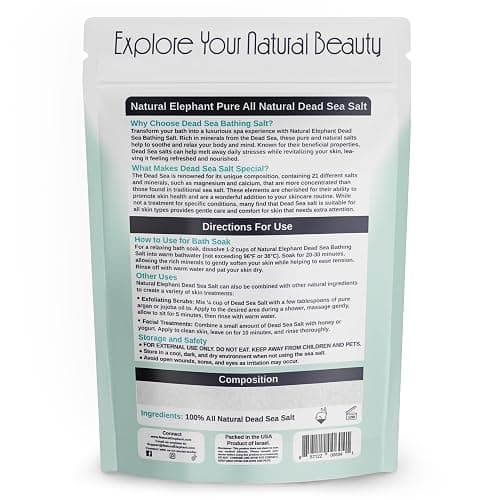 Natural Elephant Dead Sea Salt for Soaking & Bathing | 1 Pound Bag (16oz) | Fine Grain | 100% Natural and Pure thumbnail 2