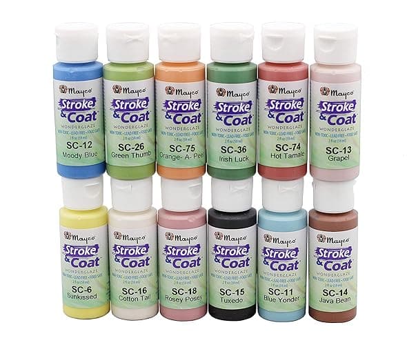 Creative Hobbies Mayco Stroke and Coat Glaze for Ceramics Kit 1 | 12 Assorted 2 oz Jars with How to Paint Pottery Book - Image 1