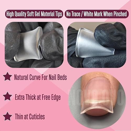 NOVO OVO Upgraded Extra Thick Short Duck Feet Nail Tips Full Cover for Press on Acrylic, Clear Pre-Etched Matter Flare Wide French Soft Gel Fake False Nail Extension Full Coverage x 12 Sizes 360 pcs thumbnail 4