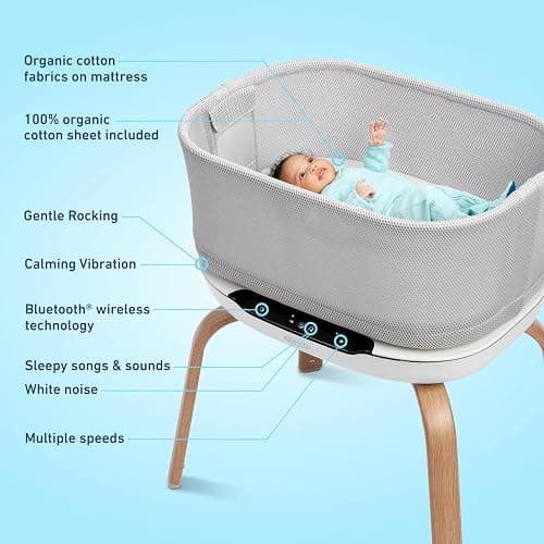 Graco SmartSense Soothing Baby Bassinet | SmartSense Soothing Bassinet, Detects & Responds to Cries, Gentle Rocking Motion, Newborn to 6 Months, Safe Sleep Environment thumbnail 7