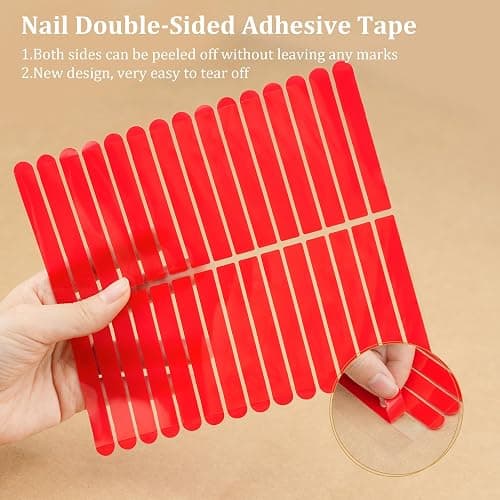 12 Sheets Double Sided Nail Tape for Press on Nails, Clear Adhesive Mounting Tapes for Nail Packaging Nail Design Salon Supplies Colors Designs Showcase (Red) thumbnail 3