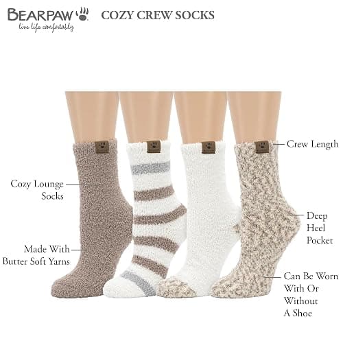 BEARPAW 4 Pair Pack Cozy Super Soft Lounge Socks Multi Pattern Crew Socks thumbnail 5