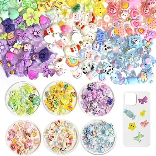 Bayurht 125PCS Slime Resin Charms 6 Colors Assorted Cute Charm Heart Bow Candy Charms Flatback Slime Charm Aesthetic Nail Beads for DIY Crafts Phone Cases - Image 1