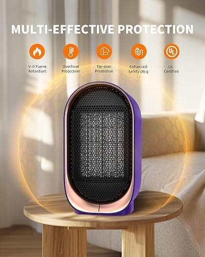 Space Heater, Portable Desk Heater for Indoor Use, Ultra Quiet & Compact | Small Electric Heaters with Overheat & Tip-Over Protection, Fast & Efficient Heating for Office Bedroom Bathroom, Purple thumbnail 3