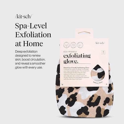Kitsch Exfoliating Glove – Korean Exfoliating Mitt & Deep Exfoliating Body Scrubber for Shower, Bath | Body Exfoliator, Dead Skin Remover | Skin Care for Smooth, Renewed Skin - 1pc, Leopard thumbnail 2