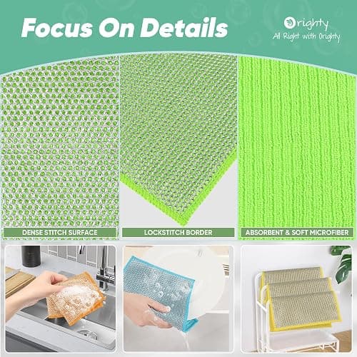 Orighty Multipurpose Wire Dishwashing Rag 12 Pcs, Upgraded Double-Layer Non-Scratch Wire Dish Cleaning Cloths, Kitchen Reusable Steel Scrubber, Powerful Dishcloth Rag for Cookware, Multicolor, 7"x8" thumbnail 3
