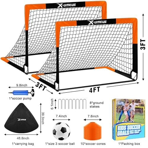 Kids Soccer Goals for Backyard Set of 2, 4 x 3 ft/6 x 4 Toddler Soccer Goal Training Equipment with Soccer Ball, Cones, Pop Up Soccer Net for Kids Age 3-5 4-6 6-8 8-12 10-12 Outdoor Games Sports Gifts thumbnail 2