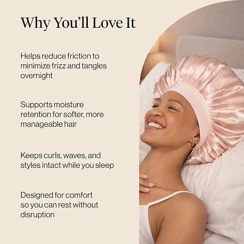 Kitsch XL Satin Bonnet for Sleeping - Blush | Softer Than Silk Bonnet For Sleeping Women - Secure Fit, Adjustable & Prevents Breakage Hair Bonnet For Sleeping thumbnail 5