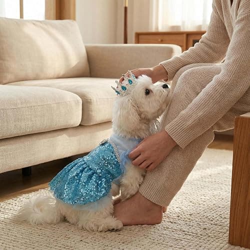 Littledropet Dog Snow Queen Costume Pet Princess Dress with Crown,S | Halloween Small Dog Princess Costume Outfits;Luxury Sequin Pet Birthday Party Dress;Summer Dog Tutu Dress Skirt Clothes thumbnail 9