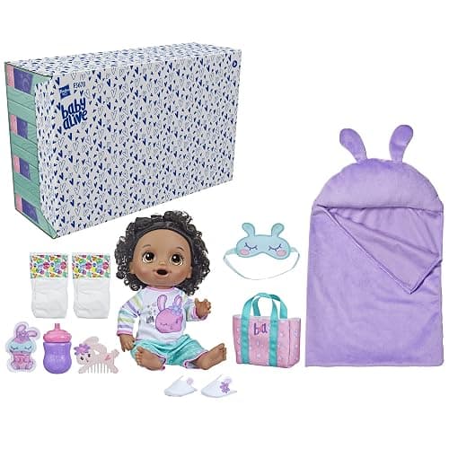 Baby Alive Bunny Sleepover Baby Doll, Bedtime-Themed 12-Inch Dolls, Sleeping Bag & Bunny-Themed Doll Accessories, Toys for 3 Year Old Girls and Boys and Up, Black Hair (Amazon Exclusive) thumbnail 3