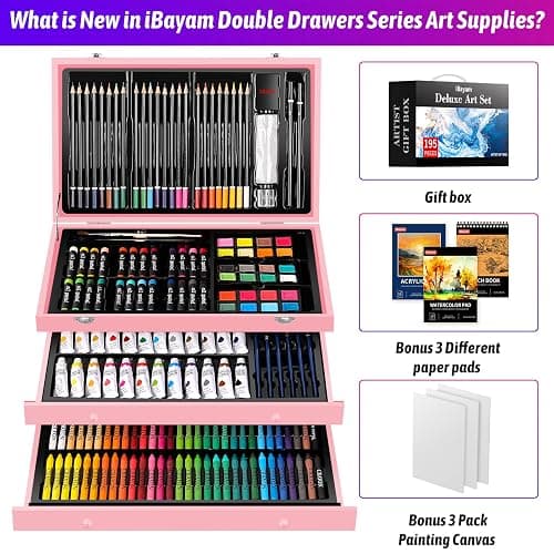 iBayam Gifts for Kids Teens Girls Women, 195-Pack Arts and Crafts Supplies for Adults Kids, Art Kits Paint Set for Acrylic Oil Watercolor Canvas Ceramic Rock Eggs Egg Tempera, Easter Basket Stuffers thumbnail 6