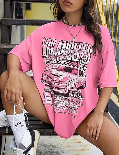 MISSACTIVER Women’s Oversized Graphic Print T-Shirt Cartoon Drop Shoulder Short Sleeve Casual Graphics Tee Shirt thumbnail 3