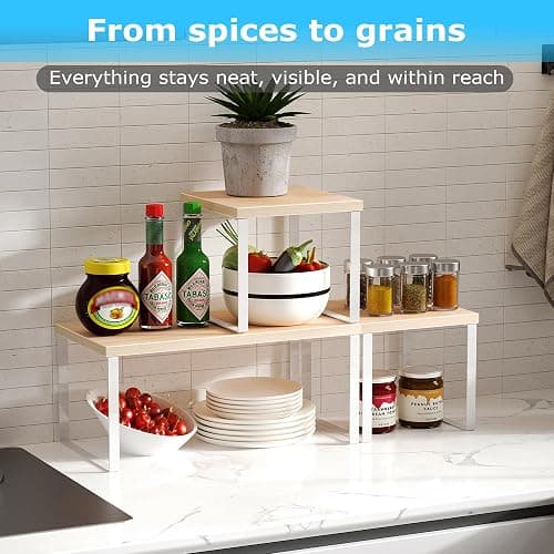 Aothia Wood Desktop Shelf for Top of Desk - 2-Tier Adjustable Bookshelf Organizer, Freestanding Stackable Shelves for Office, Home, Kitchen Counter (Oak) thumbnail 6