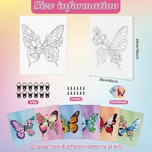 COCHIE 6 Pack 8x10 Inches Butterfly Flower Pre Drawn Canvas to Paint for Sip and Paint Party, Pre Printed Framed Canvases Set, Butterflies Pre Sketched Canvas for Painting for Adults Kids thumbnail 3
