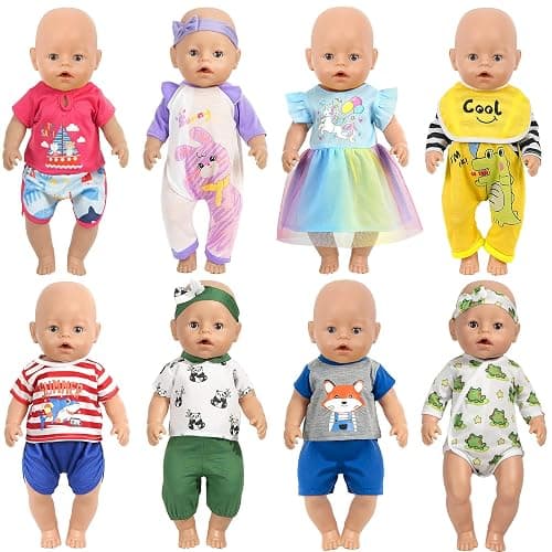 ARTST Baby Doll Clothes, 8 Set 14-16 inch Baby Doll Accessories Outfit with Headbands for 43cm New Born, 15 inch Bitty,18 inch Girls Boys(NO Doll) - Image 1
