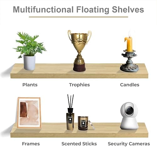 Sorbus Floating Shelves for Wall Storage (48 Inch, 2 Pack, Maple Wood) | Clean display for home accents, books and collectibles; hidden brackets suit bathrooms, bedrooms and kitchens. thumbnail 6