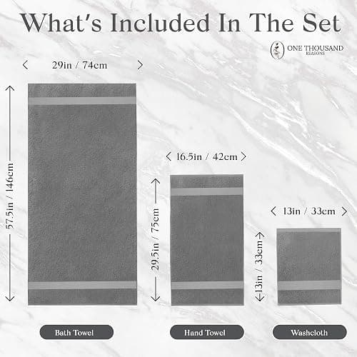 Premium Staple Cotton Bathroom Towel Set - Gray 600 GSM 6-Piece Luxury Bath Towel Set 1 Stripe - 2 Bath Towels, 2 Hand Towels & 2 Washclothes Set - High Absorbent & Quick Dry for Gym, Spa, Hotel thumbnail 3