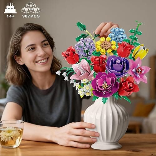 Loyratche Flower Bouquet Building Set, Compatible with Lego for Adults, 16 Rose Building Block, Artificial Flowers Botanical Collection Kit Home Decor, Gift for Her (907 PCS) thumbnail 2