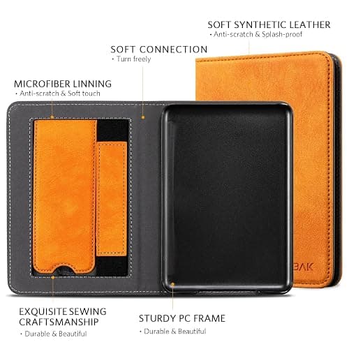 CoBak Case for 6" E-Reader - PU Leather Smart Cover with Auto Sleep/Wake & Hand Strap, not Compatible with Kobo Clara,Orange thumbnail 4