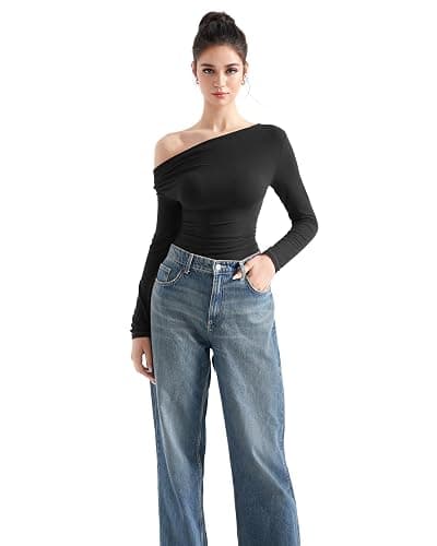 SUUKSESS Women Long Sleeve Off Shoulder Tops Trendy Cowl Neck Going Out Shirt for Fall thumbnail 4