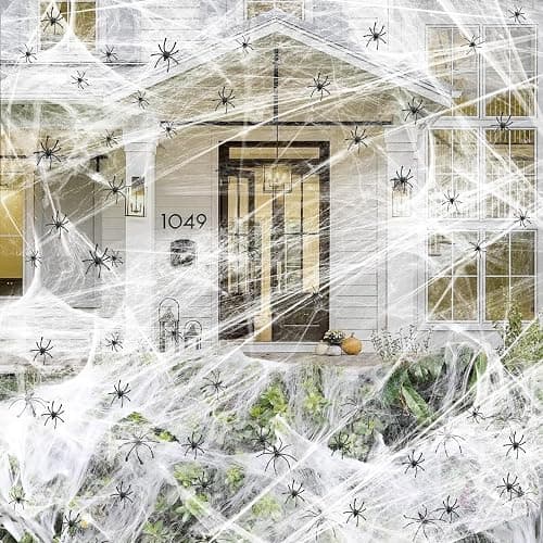 1200 sqft Halloween Spider Webs and 50pcs Fake Spiders Super Stretch Cobwebs Party Decorate for Halloween Theme Indoor and Outdoor Decoration - Image 1