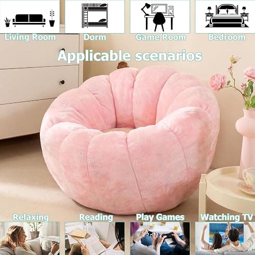 IEVENW Pumpkin Bean Bag Sofa Chair, Bean Bag Chair with Filler for Teens, Kids, Toddler, Comfy and Lazy Sofa for Dorm, Apartment, Living Room and Bedroom, Pink thumbnail 7