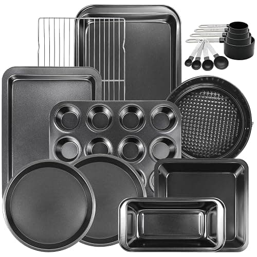 17 PCS Bakeware Set Carbon Steel Non-Stick Baking Pan Set with Sheet, Muffin, Loaf Tin, Square Cake, Deep Pan, Springform, Measuring Cups, Cooling Rack - Image 1