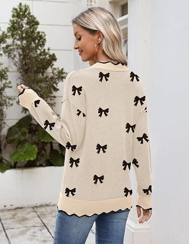 Zeagoo Women's 2025 Fall V Neck Sweater Casual Long Sleeve Lightweight Ribbed Knit Pullover Sweaters Dressy Casual Tops thumbnail 2
